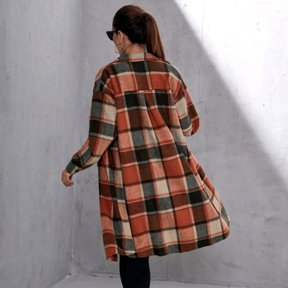 SHEIN Jackets & Blazers - Plaid Flap Pocket Shacket